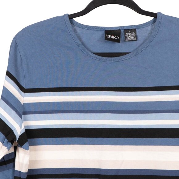 Erika Shirt Womens S NWOT Blue White Striped Long Sleeve Top Cotton Blend Basic - Picture 2 of 5